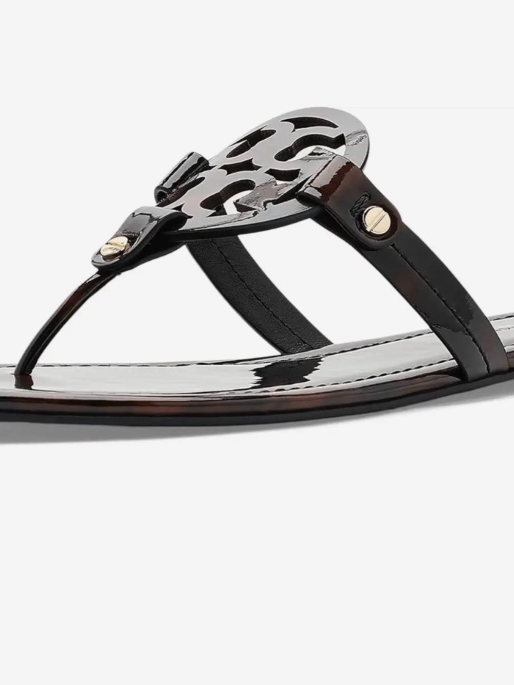 Tory Burch Black Patent Miller Logo Thong Sandal NWT size 10 - Picture 4 of 8